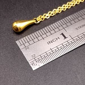 18k Gold Plated Necklace W Teardrop Pendant Minimalist Women's Vtg Birthday Gift